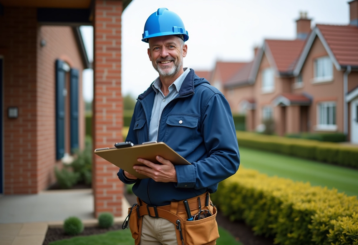 Artisan en extérieur discutant plans avec un propriétaire