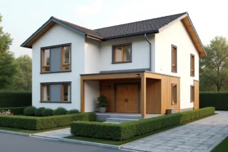 Maison en L moderne à 4 chambres avec jardin paysager et terrasse couverte