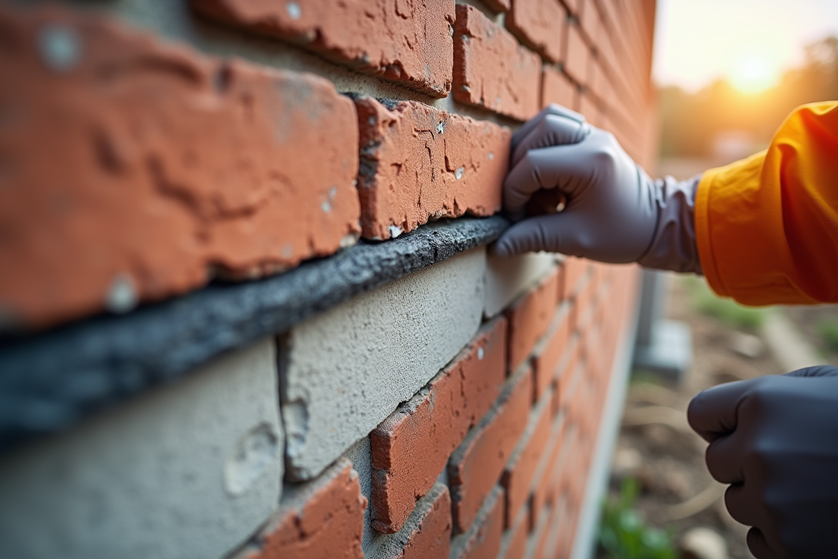 Gros plan sur un mur de maison en construction avec bande d'arase