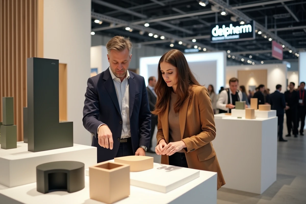 Stand d'exposition Delpherm présentant les nouvelles gammes design et tendances 2026 lors d'un salon professionnel